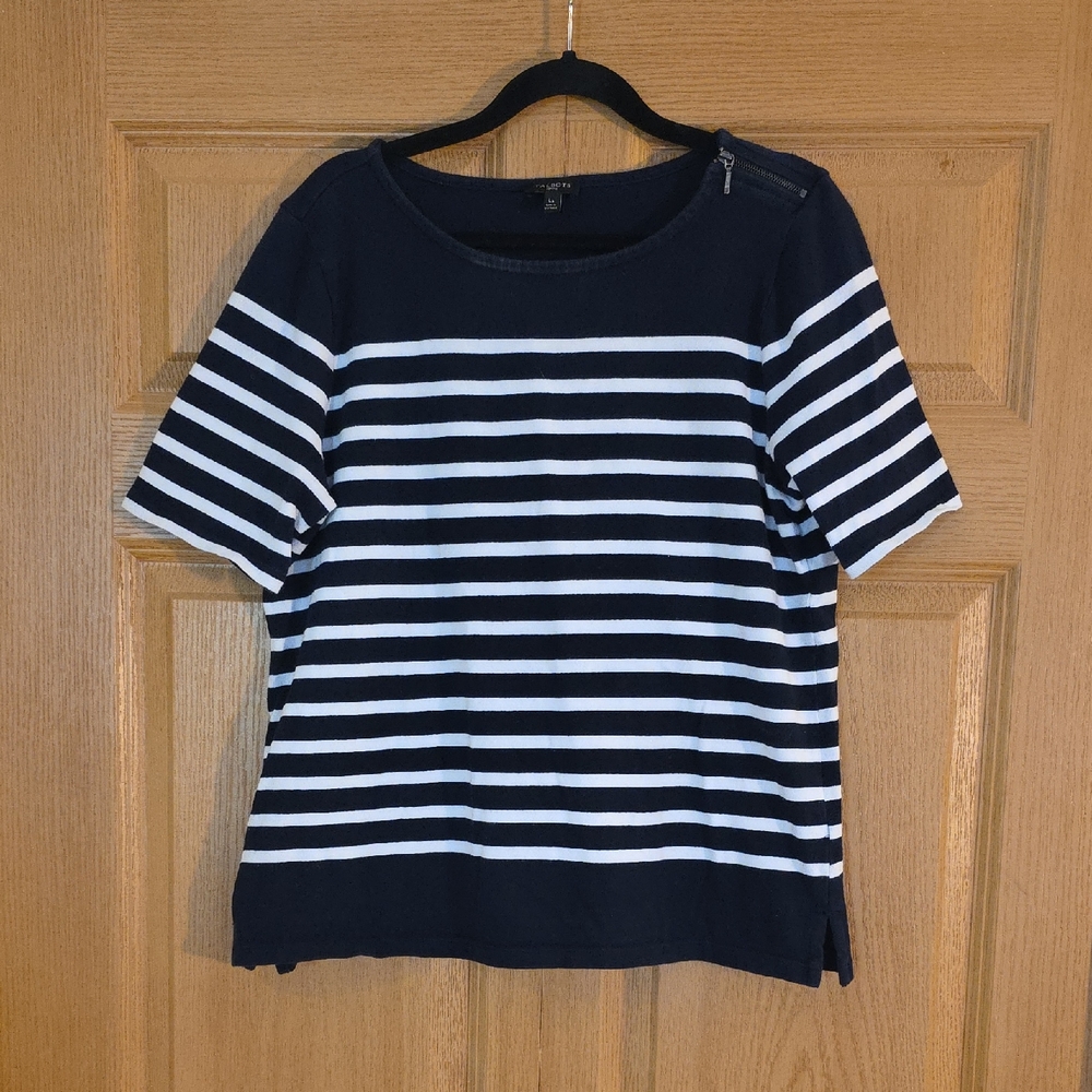 Talbots Navy and White Striped Short Sleeve‎ Knit Shirt Sz Lp